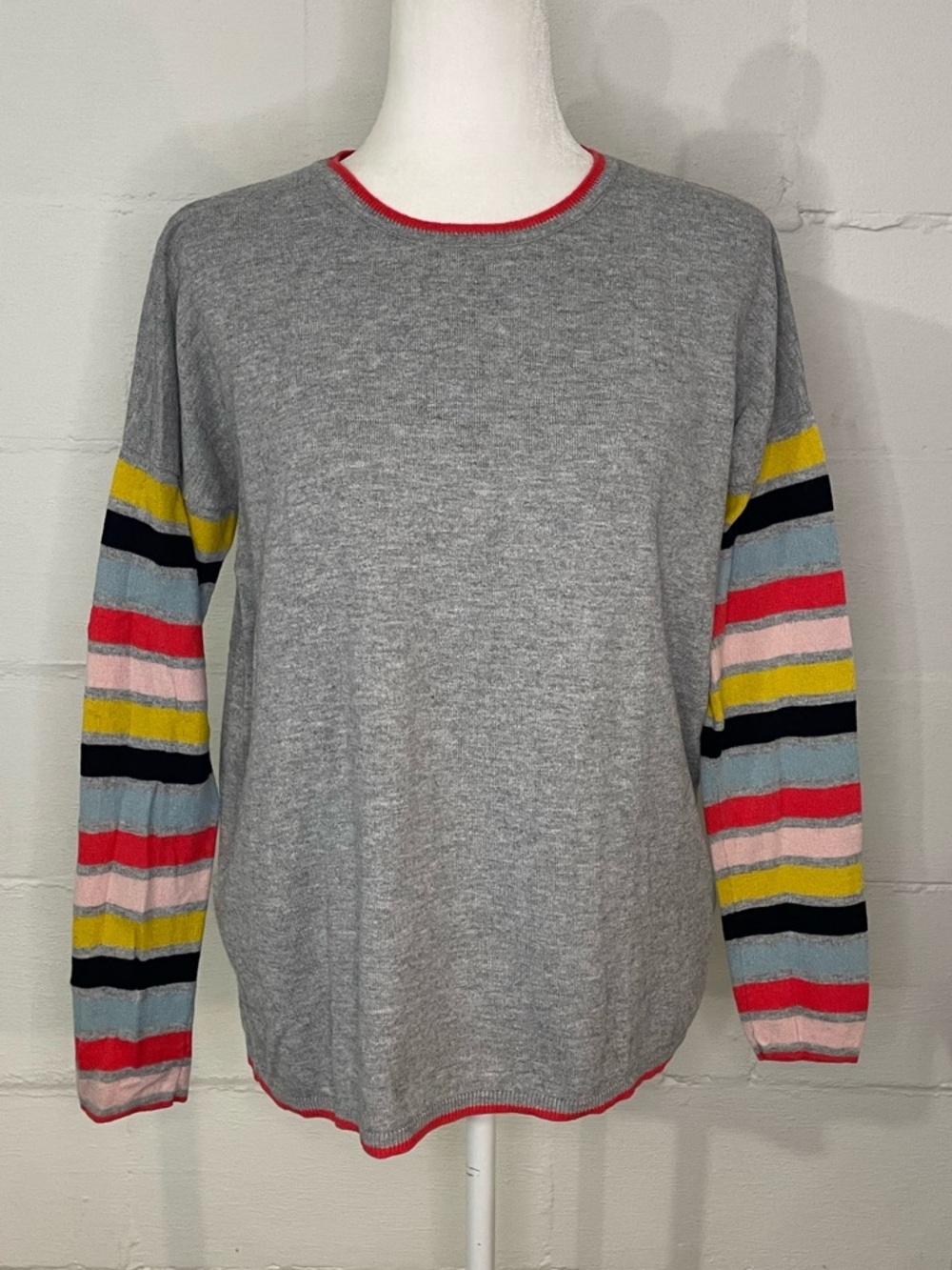 Boden Gray Sweater with Red Trim